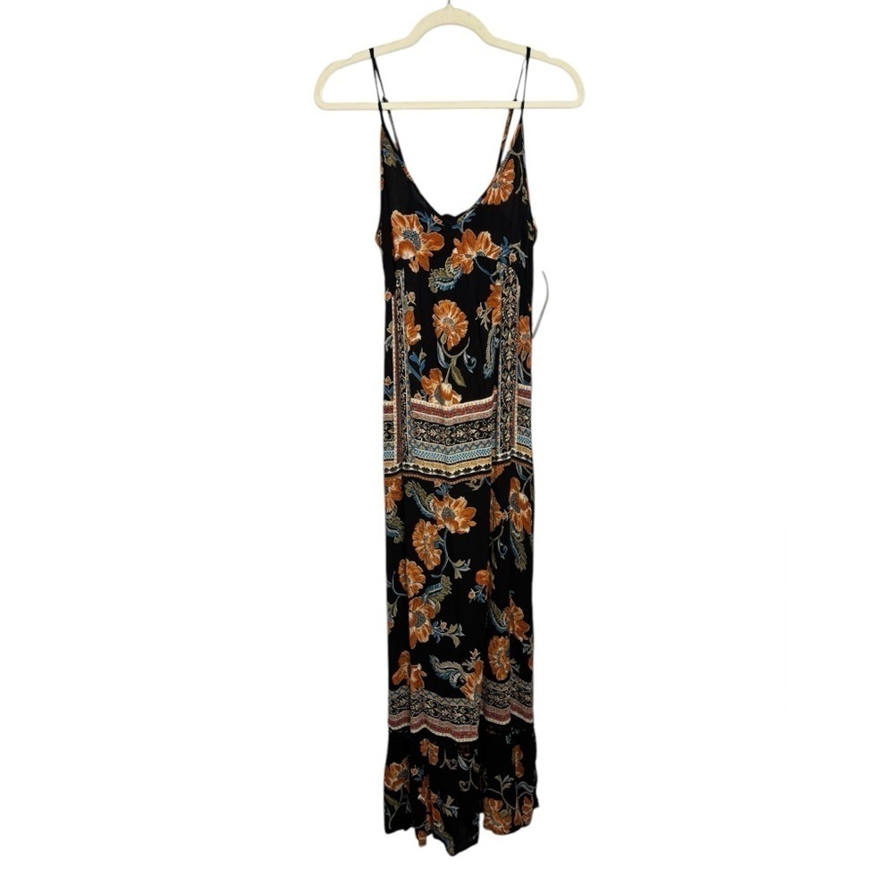 NWT Spaghetti Strap Black Floral Open Back Lace Maxi Dress Size Small - Picture 1 of 9